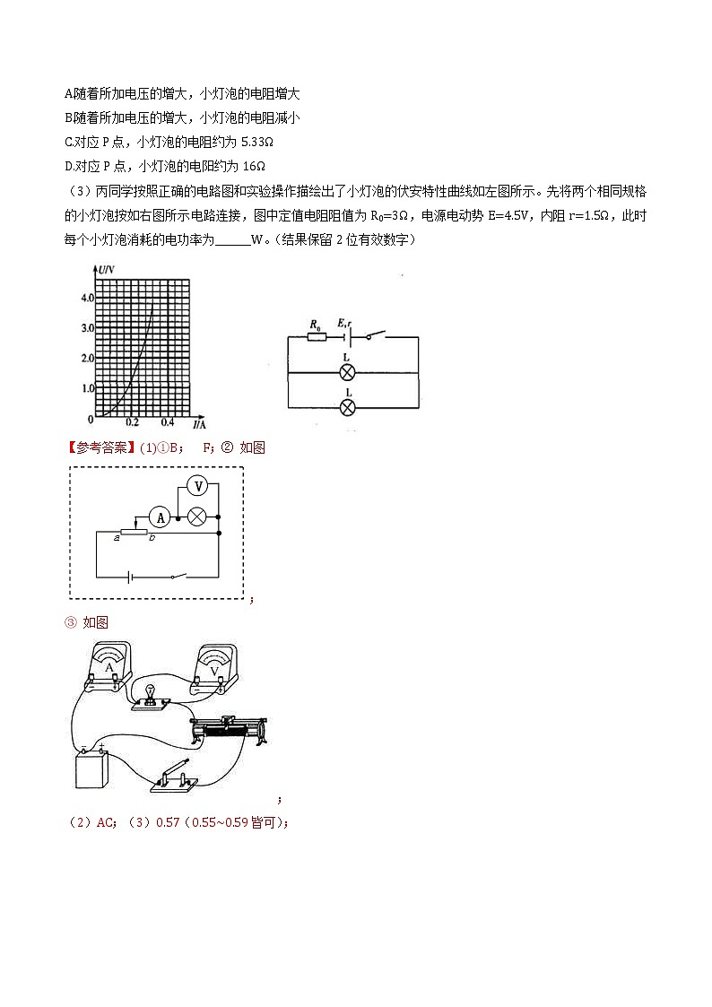 高考物理二轮考点精练专题13.3《描绘小灯泡伏安特性曲线实验》（含答案解析）02