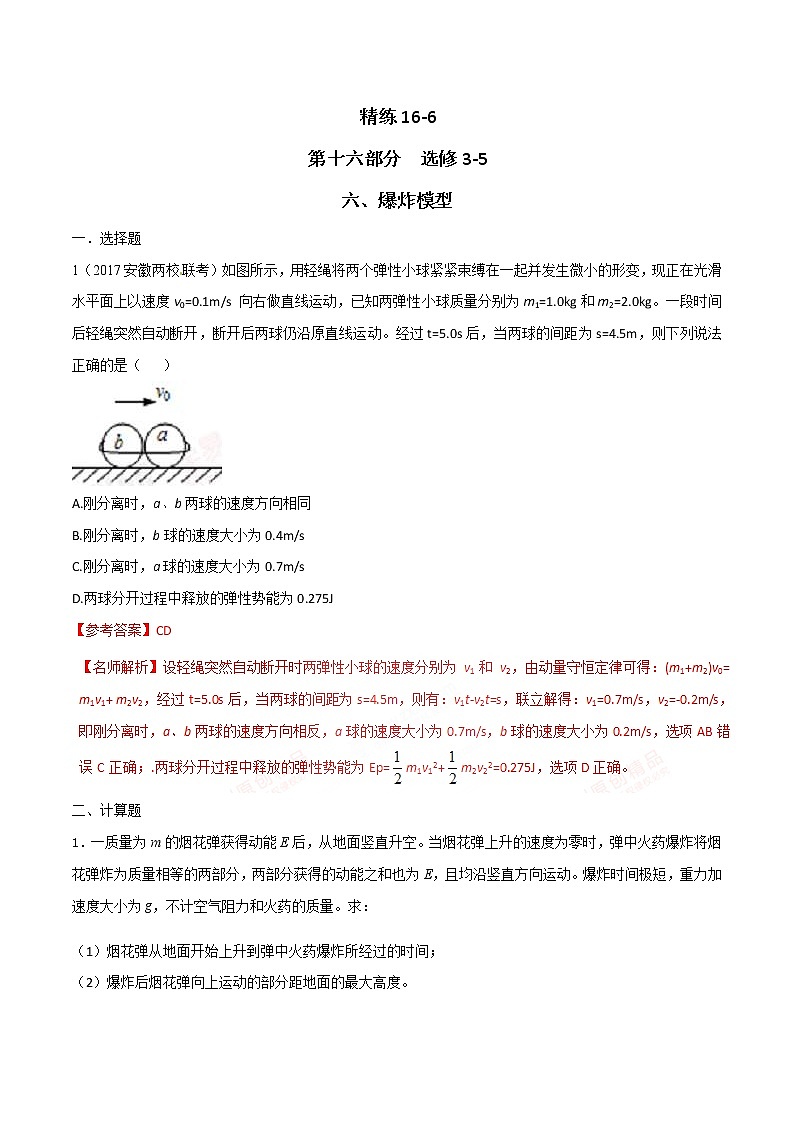 高考物理二轮考点精练专题16.6《爆炸模型》（含答案解析）第1页