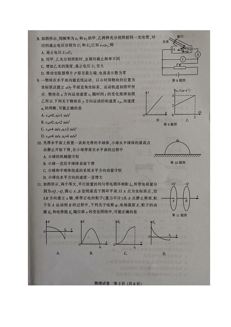 江苏省七市2021届高三第一次调研考试物理试题（图片版，无答案）03