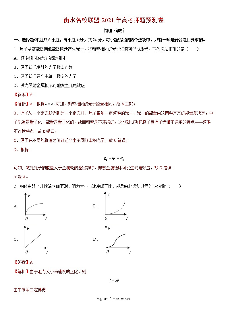 衡水名校联盟2021年高考押题预测卷-物理01