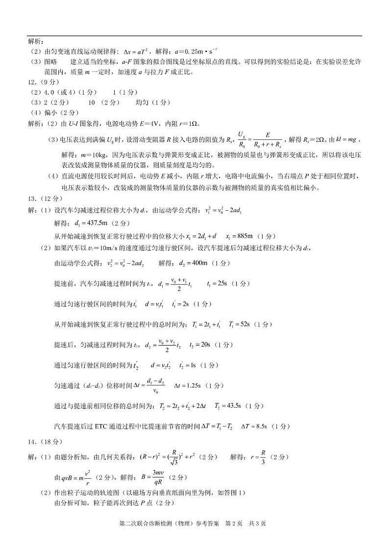 重庆市2021届高三第二次联合诊断物理答案 试卷02