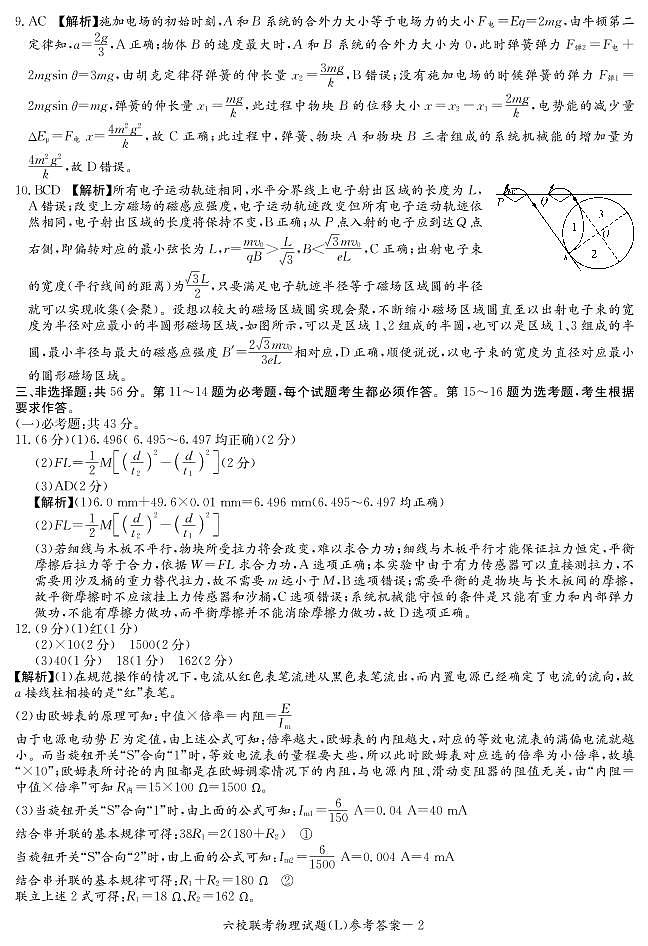2021届湖南省六校高三4月联考物理答案第2页