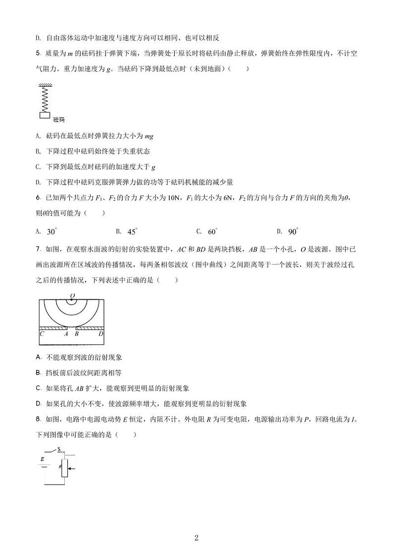 2020-2021学年上海市杨浦区高三等级考一模物理卷 精解版第2页