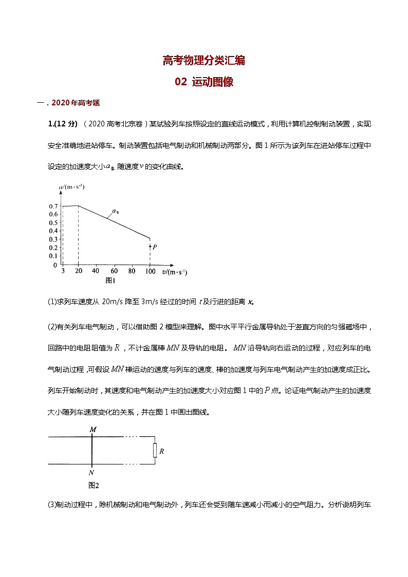 高考物理（15-20年）六年试题分类汇编  专题02 运动图像01