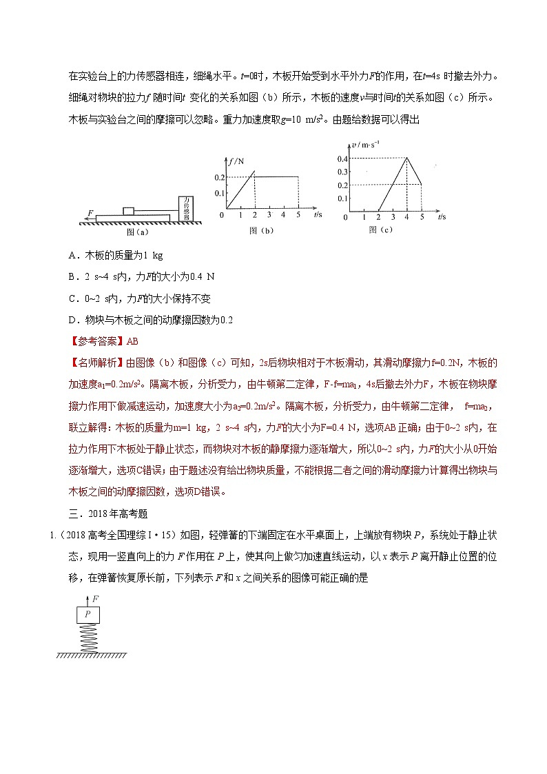 高考物理（15-20年）六年试题分类汇编  专题05 牛顿运动定律02