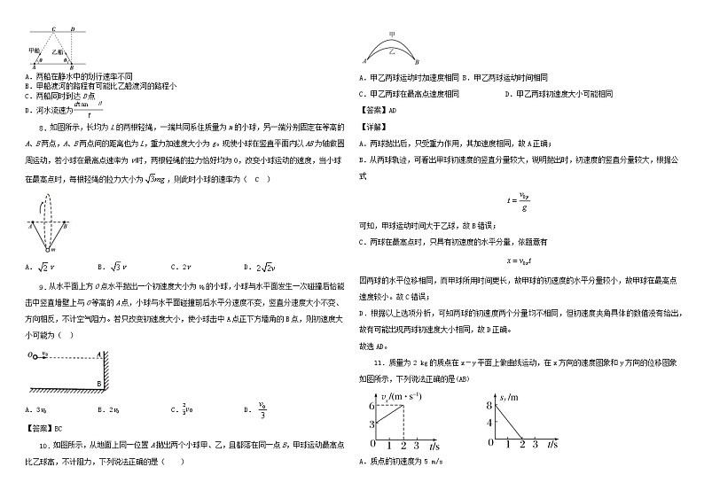 哈师大附中2020级高一下4月月考：物理+答案 试卷02