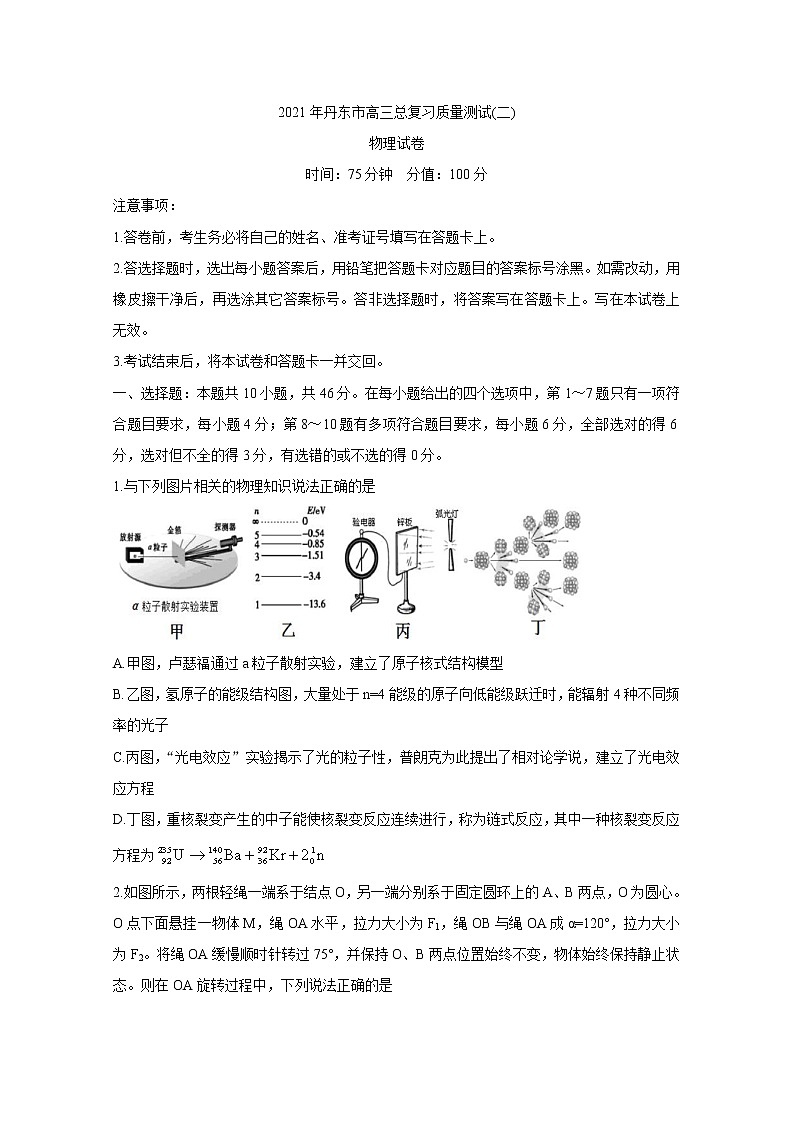 辽宁省丹东市2021届高三下学期5月总复习质量测试（二）（二模）：物理+答案01