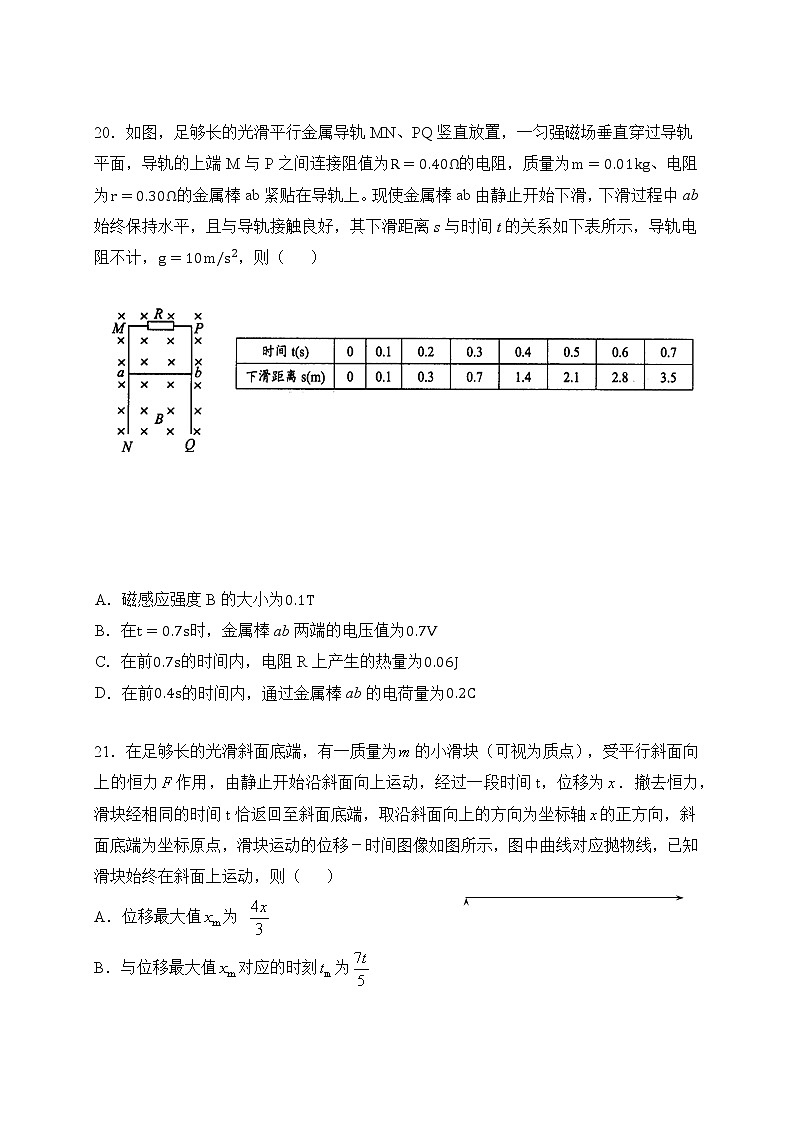陕西省西安中学2021届高三下学期第十次模拟考试物理试题+答案03