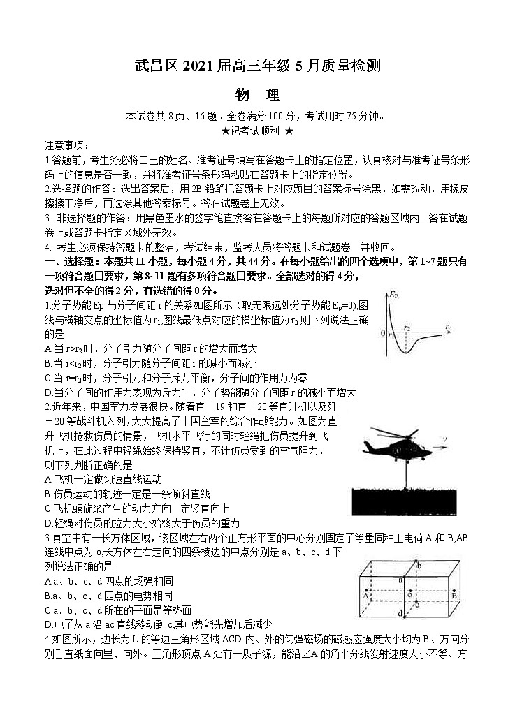 湖北省武汉市武昌区2021届高三下学期5月质量检测 物理（含答案）01