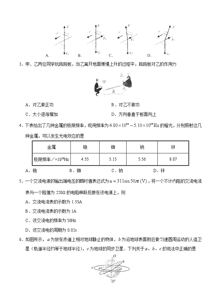 广东省汕头市金山中学2021届高三下学期5月联考物理（含答案） 试卷02