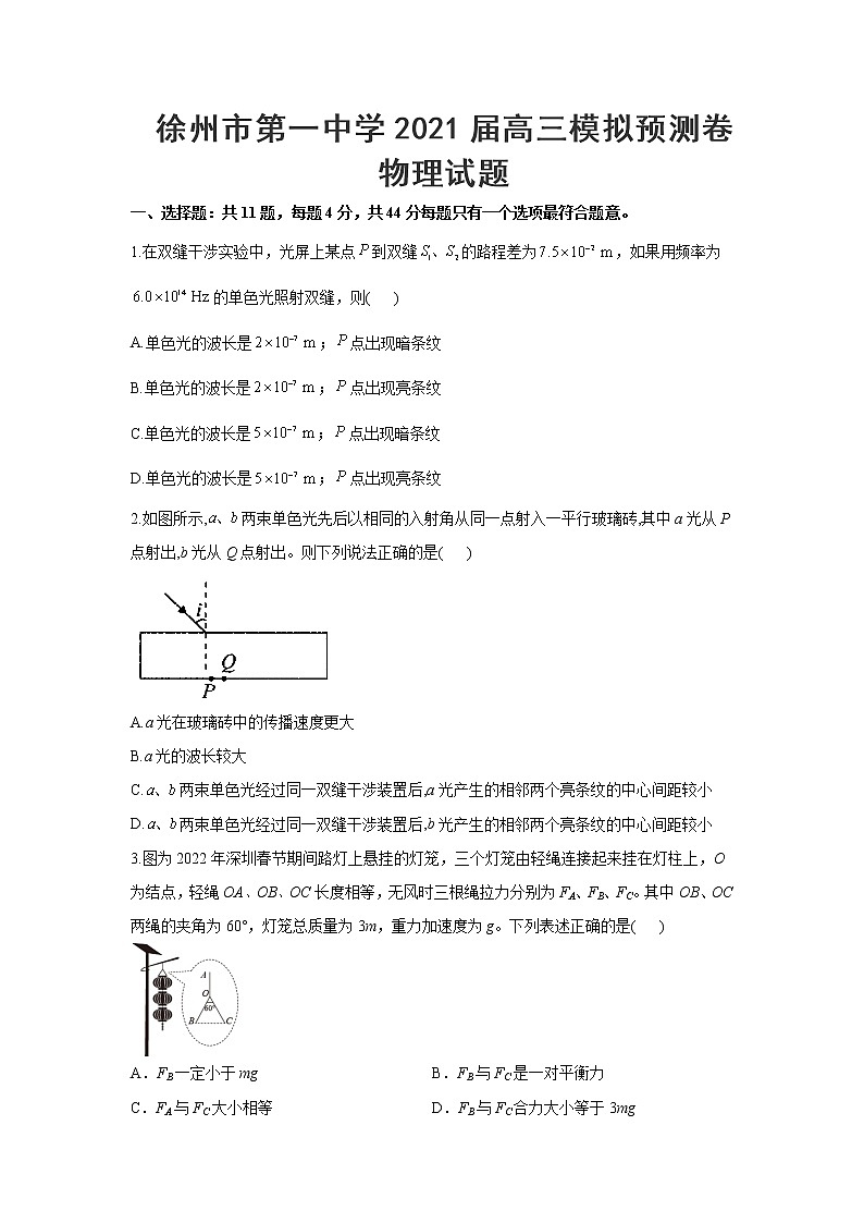 2021届江苏省徐州市第一中学高三下学期4月模拟预测卷物理试题01