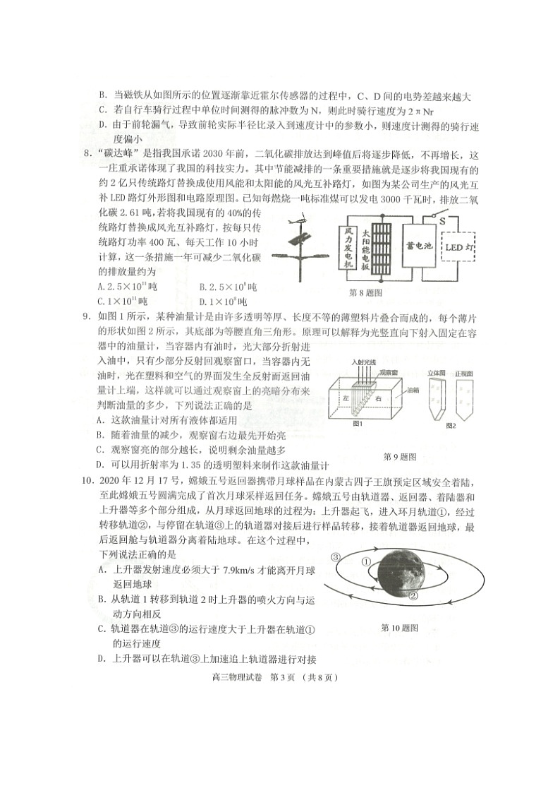 2021届浙江省绍兴市嵊州市高三下学期5月选考科目适应性考试物理试题 扫描版03