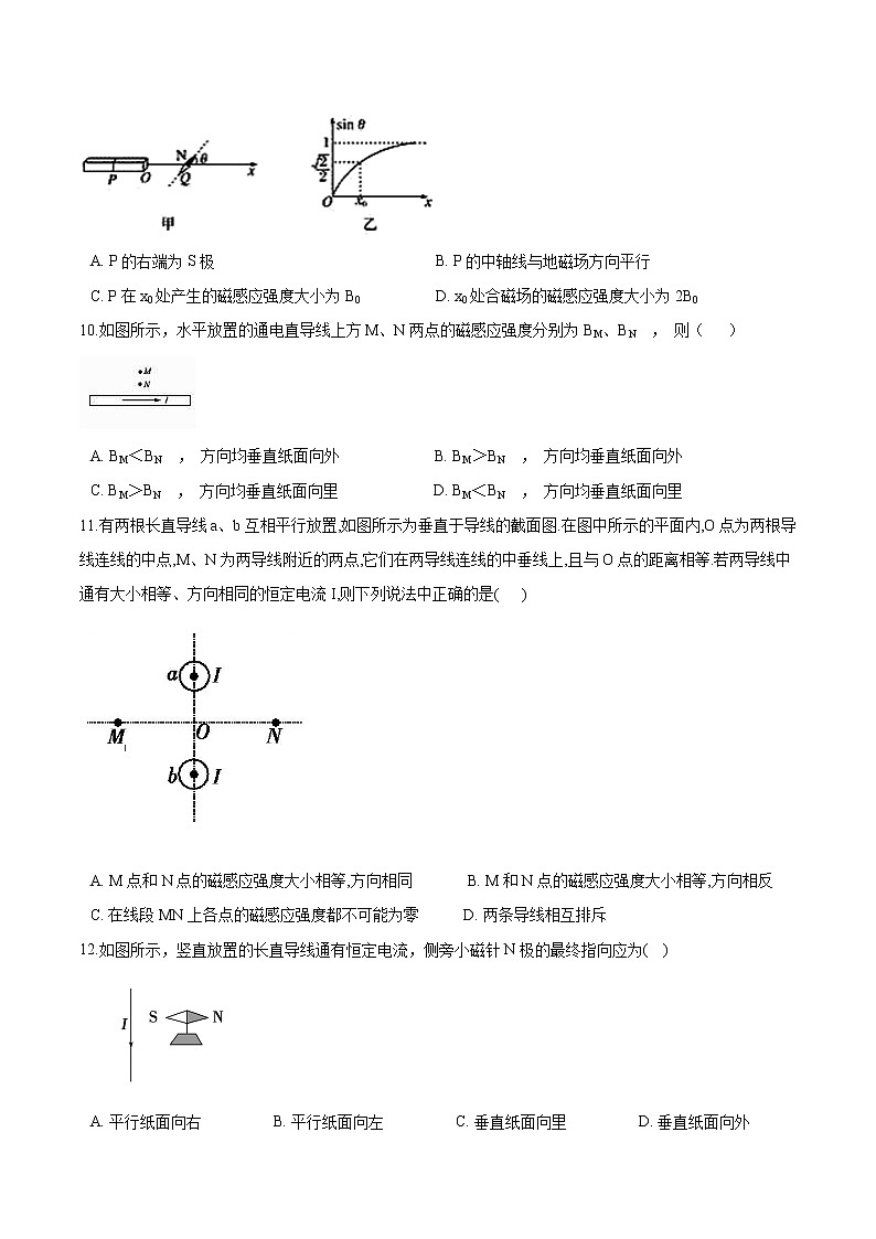 人教版（新课程标准）高中物理选修1-1第二章磁场一、指南针与远洋脑航海课后训练03