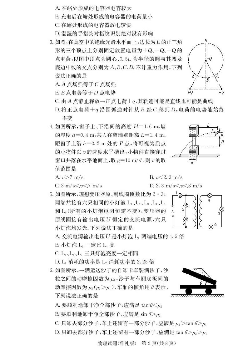 雅礼中学2021届高三6次月考试卷物理（含答题卡）第2页