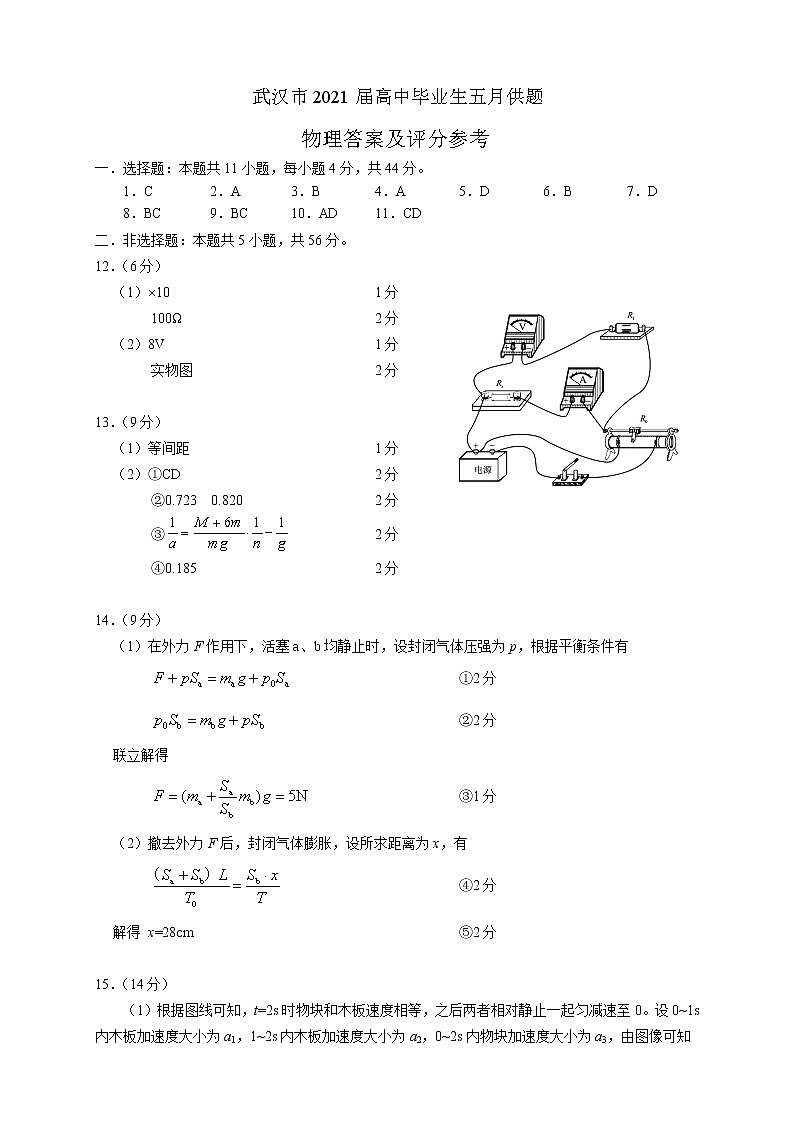 武汉市2021届高中毕业生五月供题物理（含答案）01