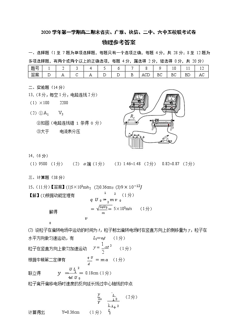 广东省省实、广雅、执信、二中、六中五校2020-2021学年高二上学期期末联考试题物理答案（可编辑）01