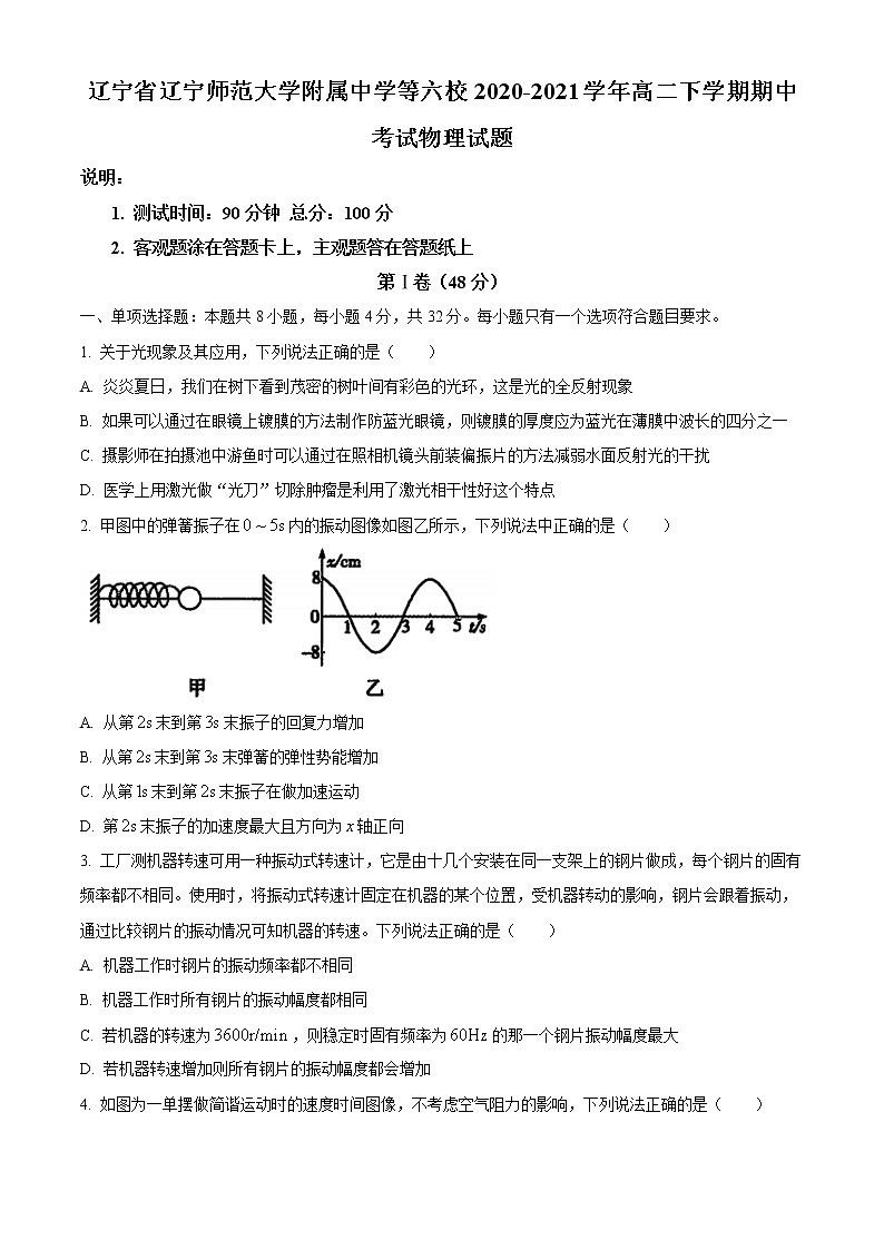 2020-2021学年辽宁省辽宁师范大学附属中学等六校高二下学期期中考试物理试题 word版01