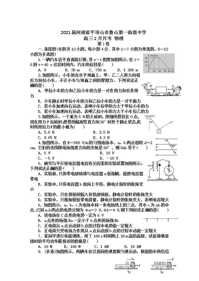 2021届河南省平顶山市鲁山第一高级中学高三2月月考 物理第1页