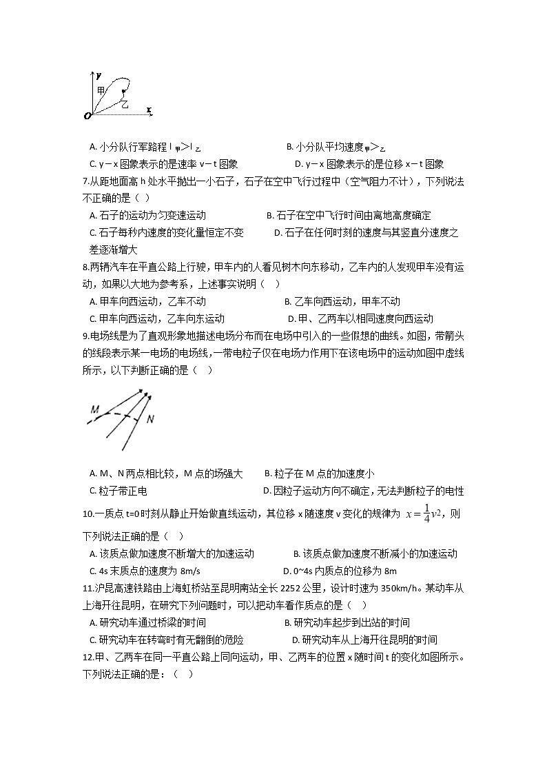 2020-2021学年云南省怒江民族中学高一4月月考 物理 试卷02