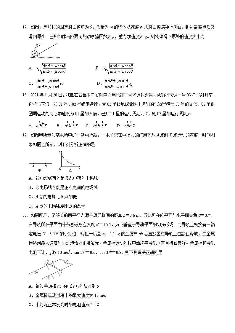 2021届陕西省西安市第一中学高三下学期5月练习理综物理试题（解析版）02