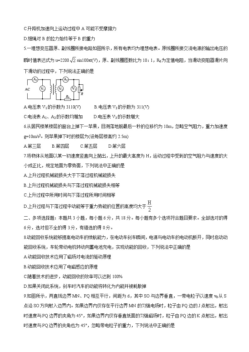 2021届河北省保定市高三下学期5月第二次模拟考试 物理02