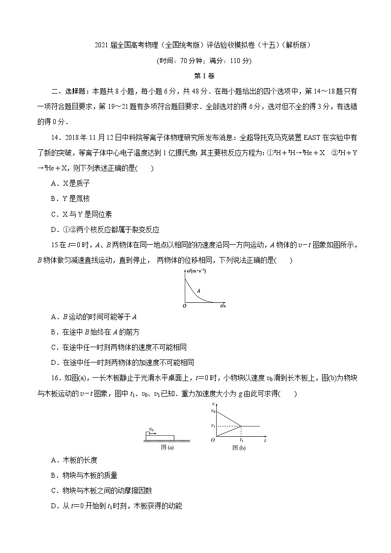 2021届全国高考物理（全国统考版）评估验收模拟卷（十五）（解析版）第1页