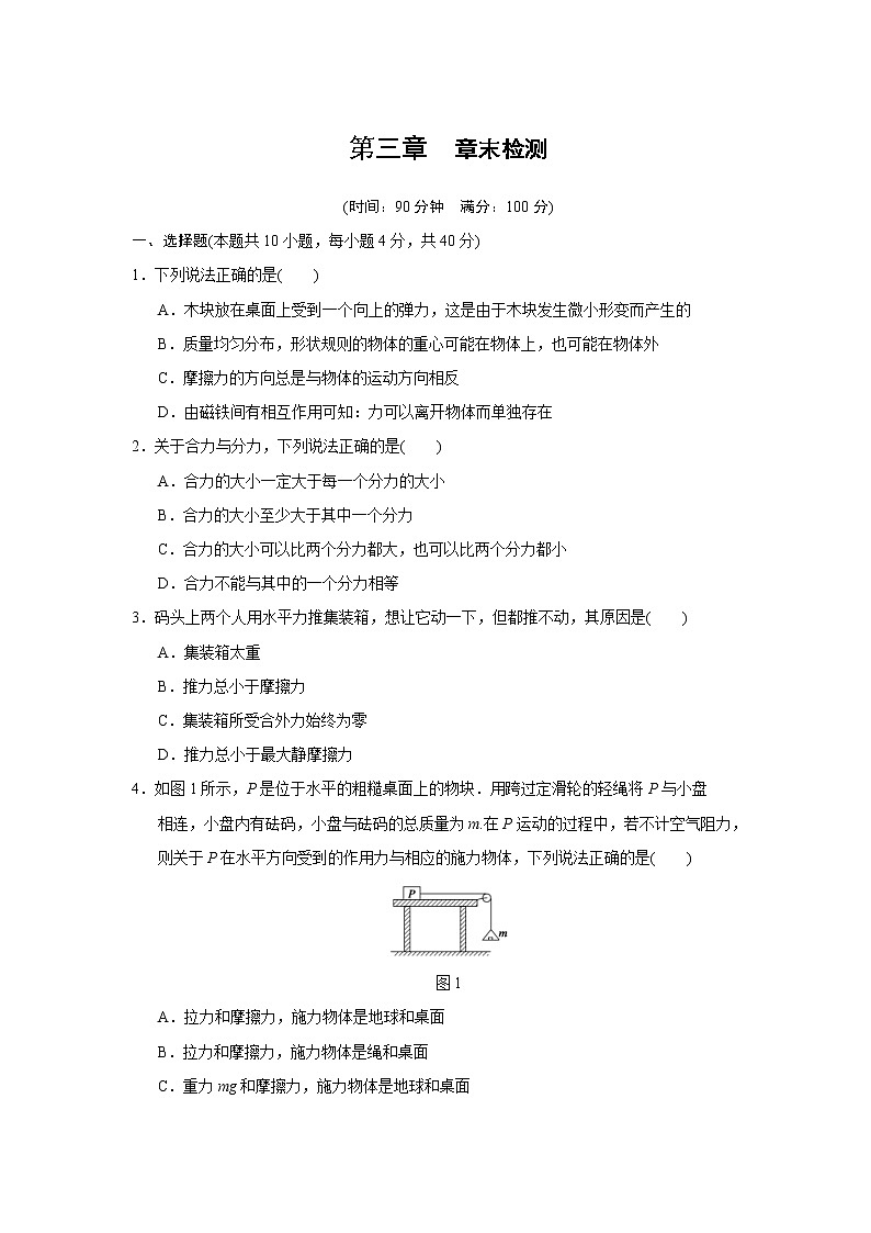 高中物理必修1第3章 章末检测 (含答案)人教版01