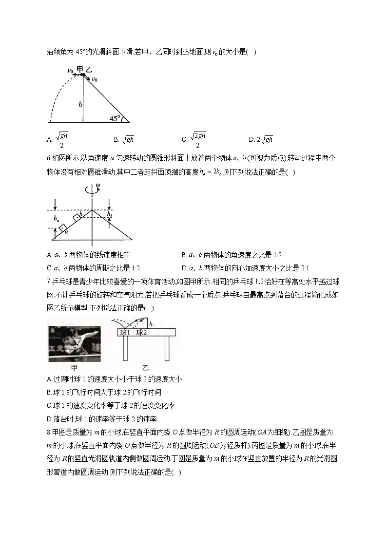 高一物理人教版必修二单元知识检测 第五章 曲线运动 A卷试卷02