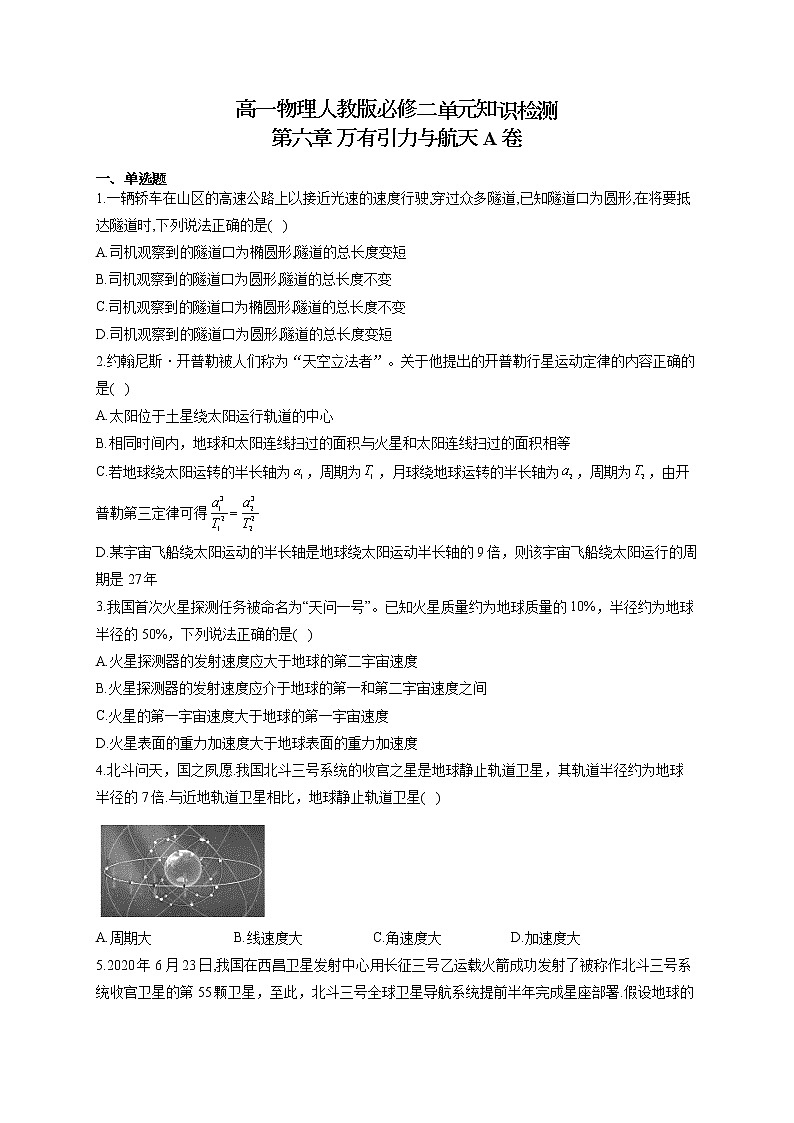 高一物理人教版必修二单元知识检测 第六章 万有引力与航天 A卷01