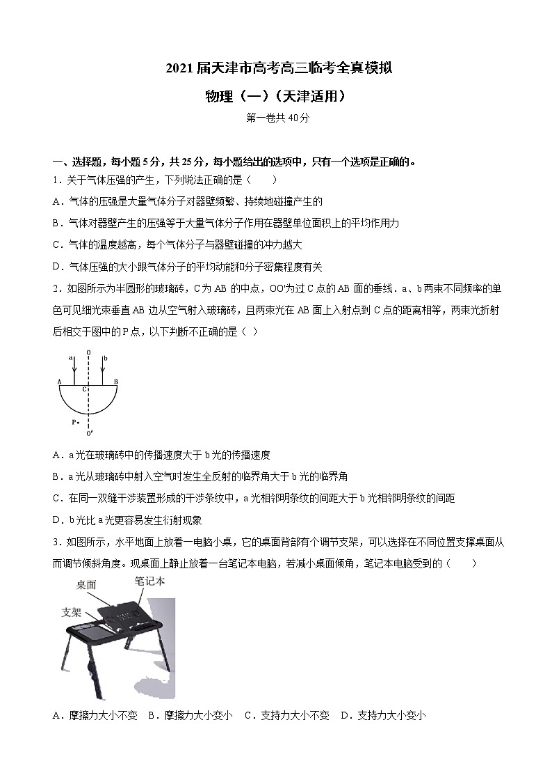 2021届天津市高考高三临考全真模拟 物理（一） 试卷01