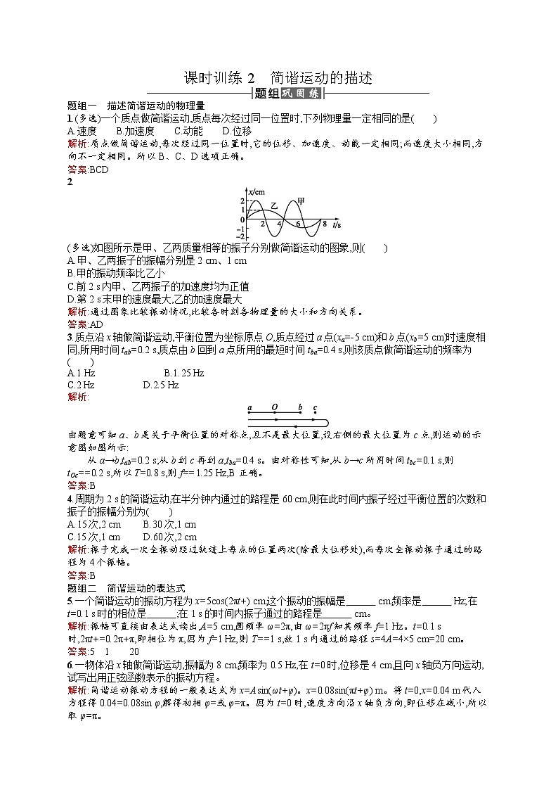 高中物理人教版选修3-4课时训练11.2简谐运动的描述 word版含解析01