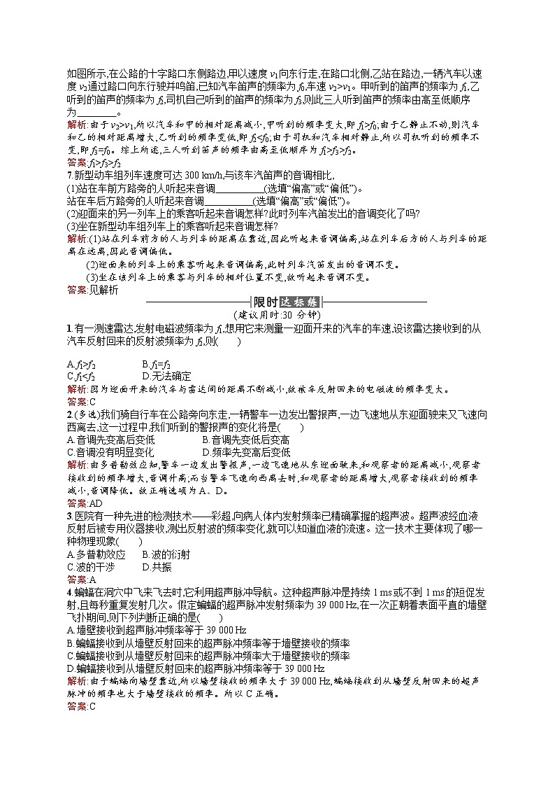 高中物理人教版选修3-4课时训练12.5多普勒效应 word版含解析02