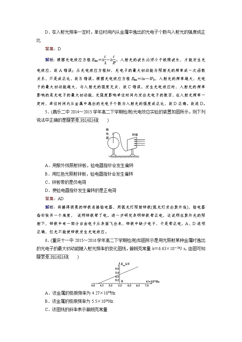 高中物理人教版选修3-5习题：第17章　波粒二象性 第1、2节 word版含解析02