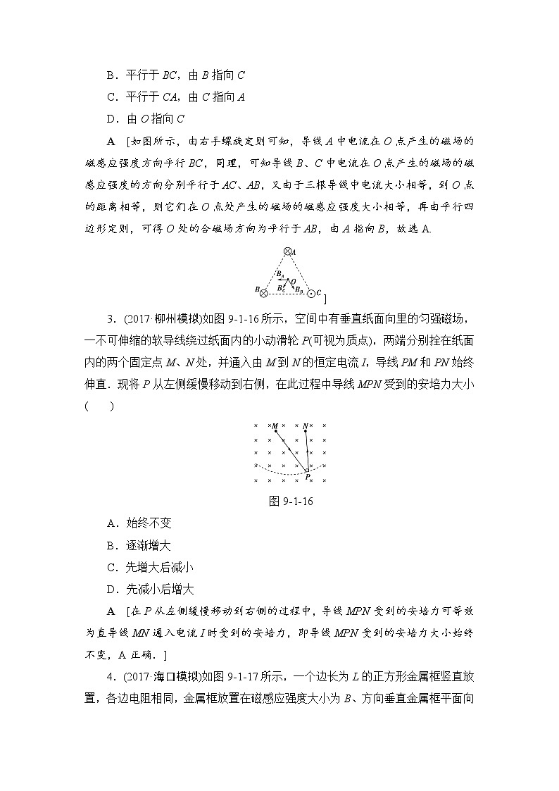 高考物理一轮复习 第9章 第1节 课时提能练25　磁场的描述　磁场对电流的作用02
