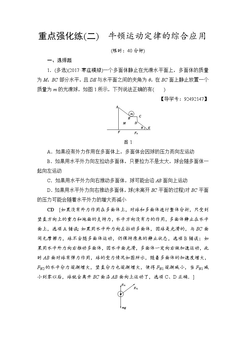 高考物理一轮复习 重点强化练2　牛顿运动定律的综合应用01