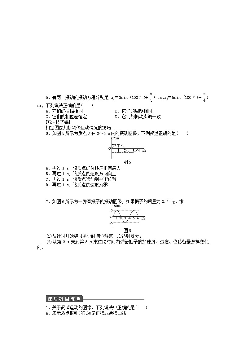 高中物理 1.3简谐运动的图像和公式同步练习（含解析）新人教版选修3-403
