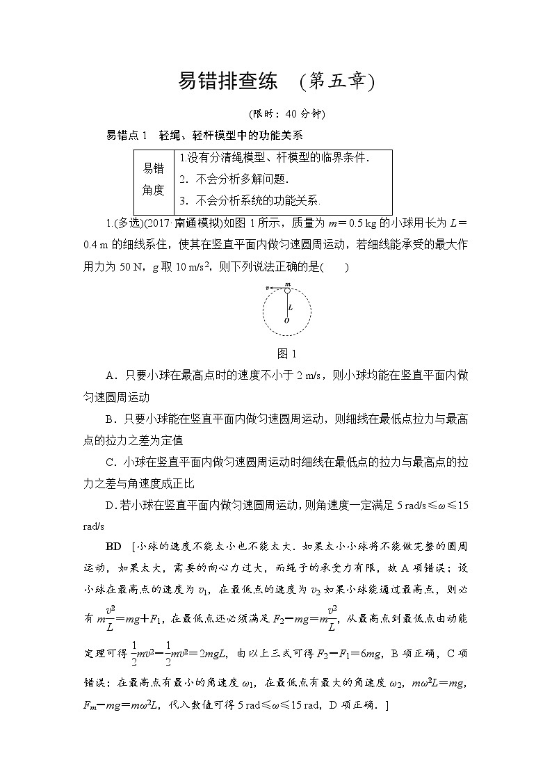 高考物理一轮复习 易错排查练　(第5章)第1页