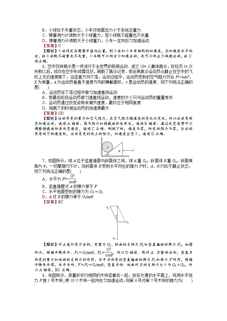 高中人教版物理必修1（课时作业与单元检测）：第四章 牛顿运动定律 测试卷 word版含解析02