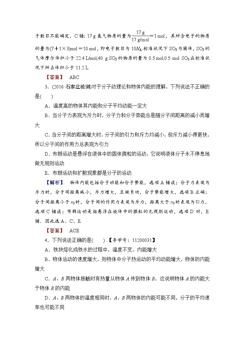 高中物理人教版选修3-3章末综合测评 章末综合测评1 word版含答案02