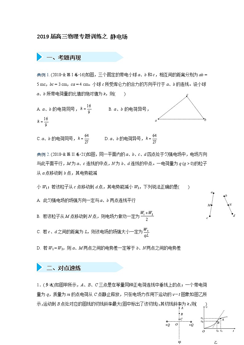 2019届高三物理专题训练之 静电场第1页