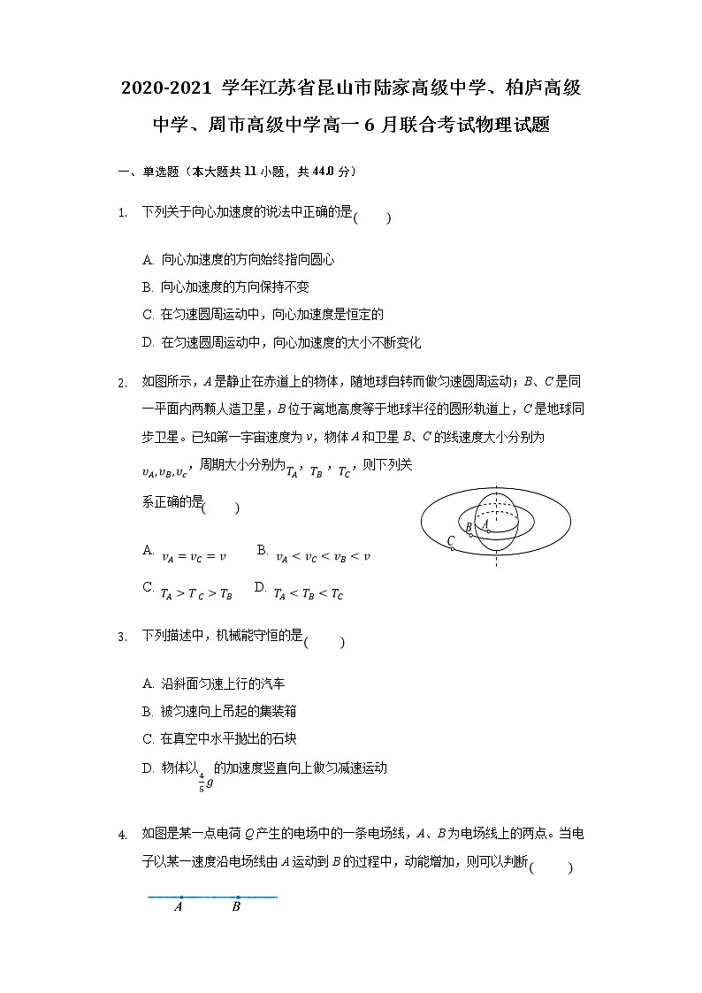 2020-2021学年江苏省昆山市陆家高级中学、柏庐高级中学、周市高级中学高一6月联合考试物理试题01