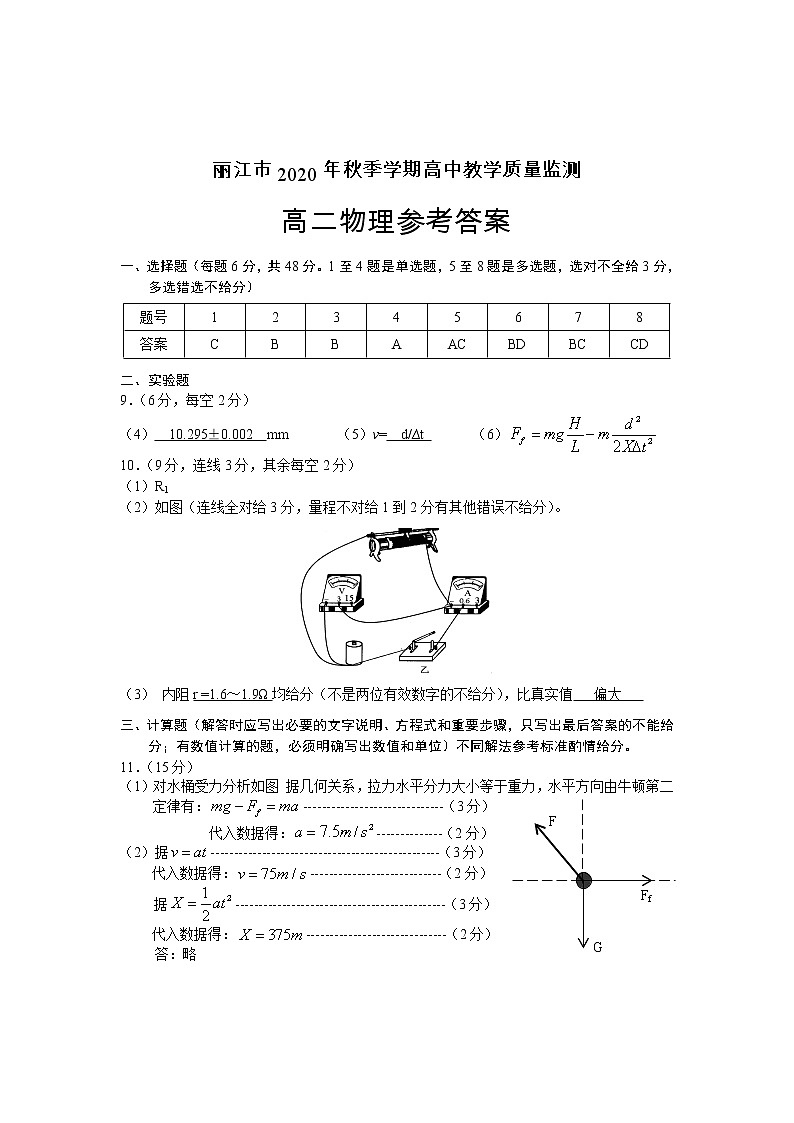 云南省丽江市2020-2021学年高二上学期期末教学质量监测物理试题+答案01