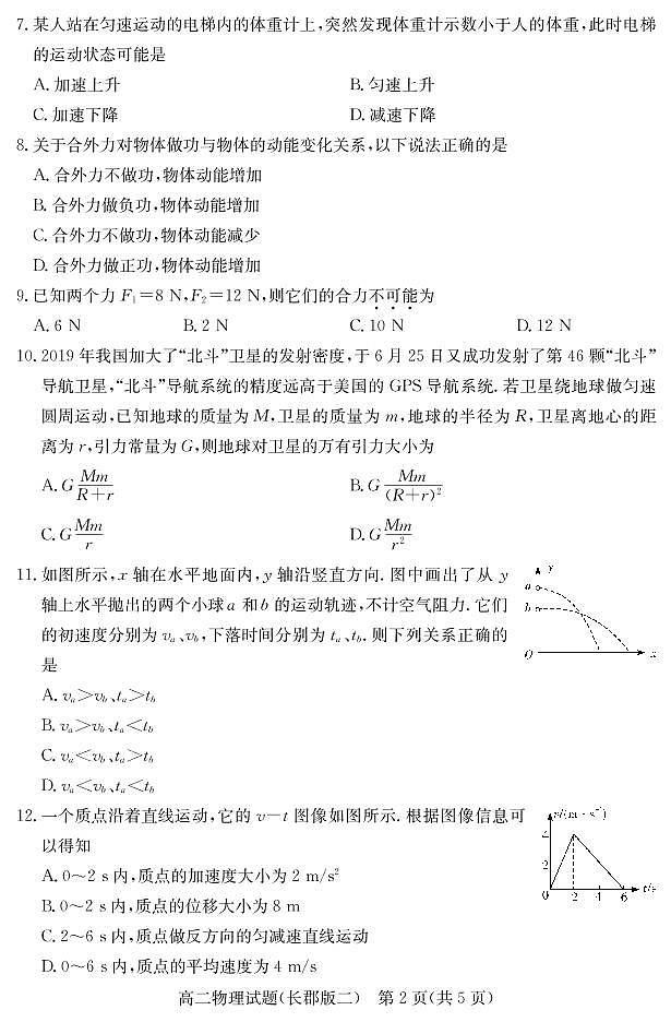 湖南省2021届普通高中学业水平合格性考试模拟（长郡版二）物理试题（高二）+扫描版含答案03