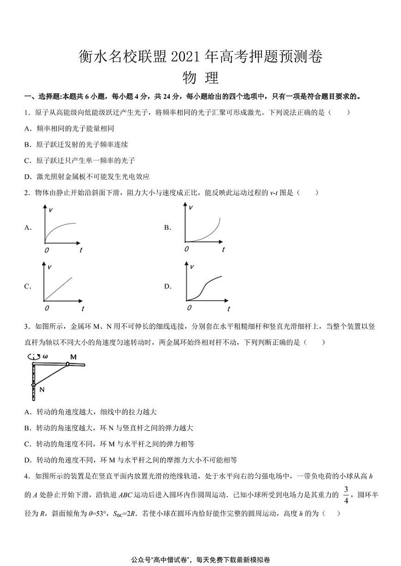 河北省衡水名校联盟2021年高考押题物理预测卷扫描版含答案解析01