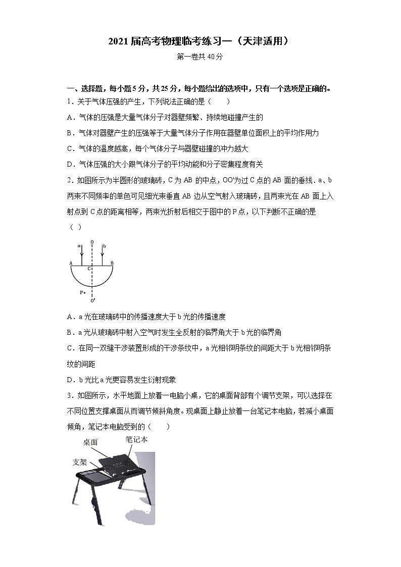 天津市2021届高三高考物理临考练习一+Word版含答案第1页