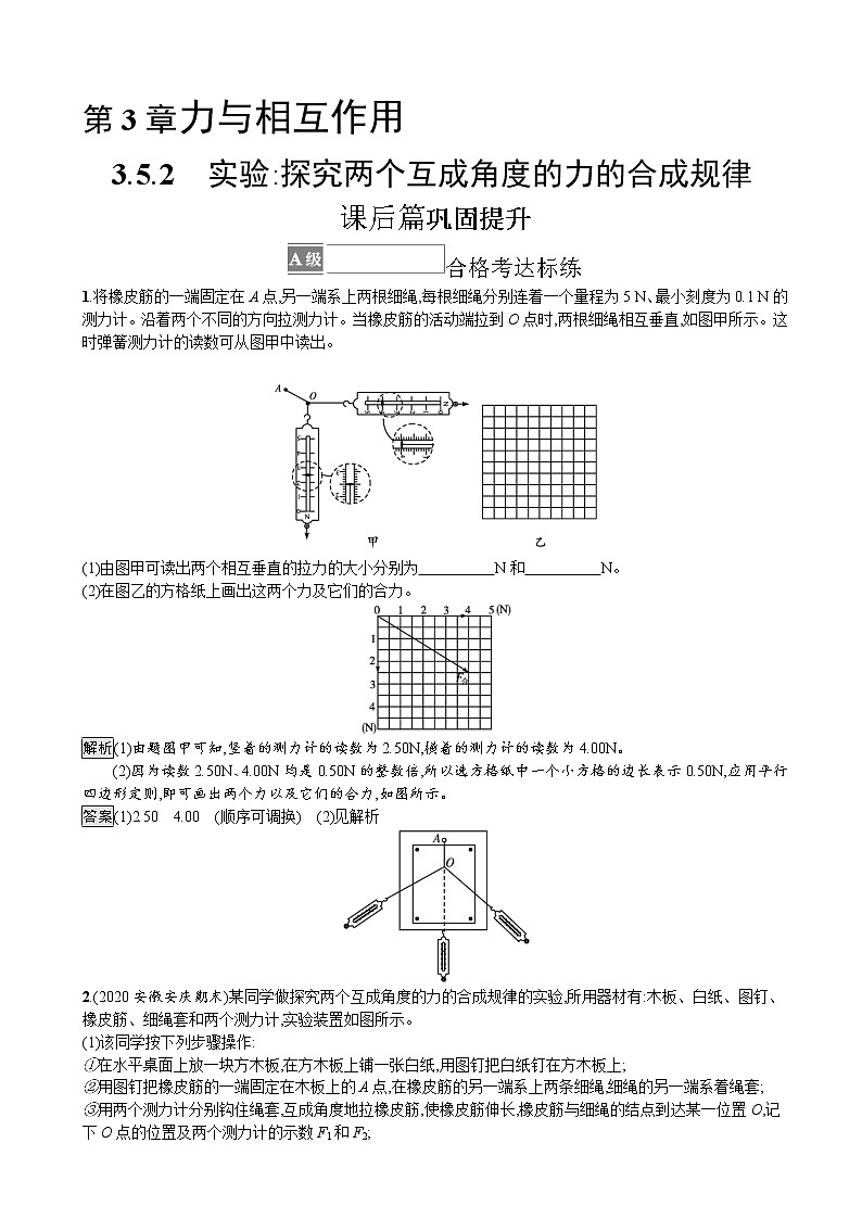 （新教材）2021-2022学年高中物理沪科版必修第一册训练：3.5.2　实验 探究两个互成角度的力的合成规律 作业第1页