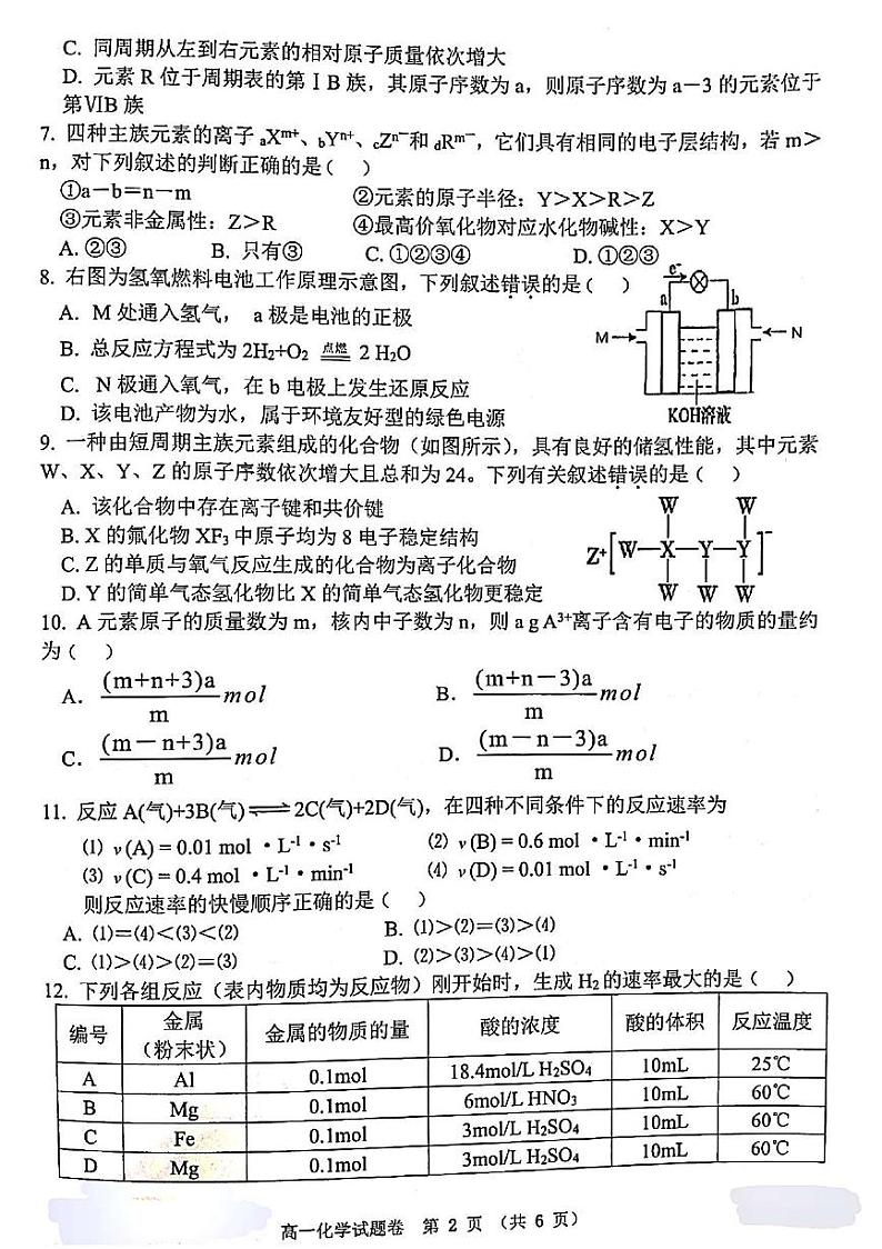 2020-2021学年河南省郑州市八校高一下学期期中联考化学试题 PDF版第2页