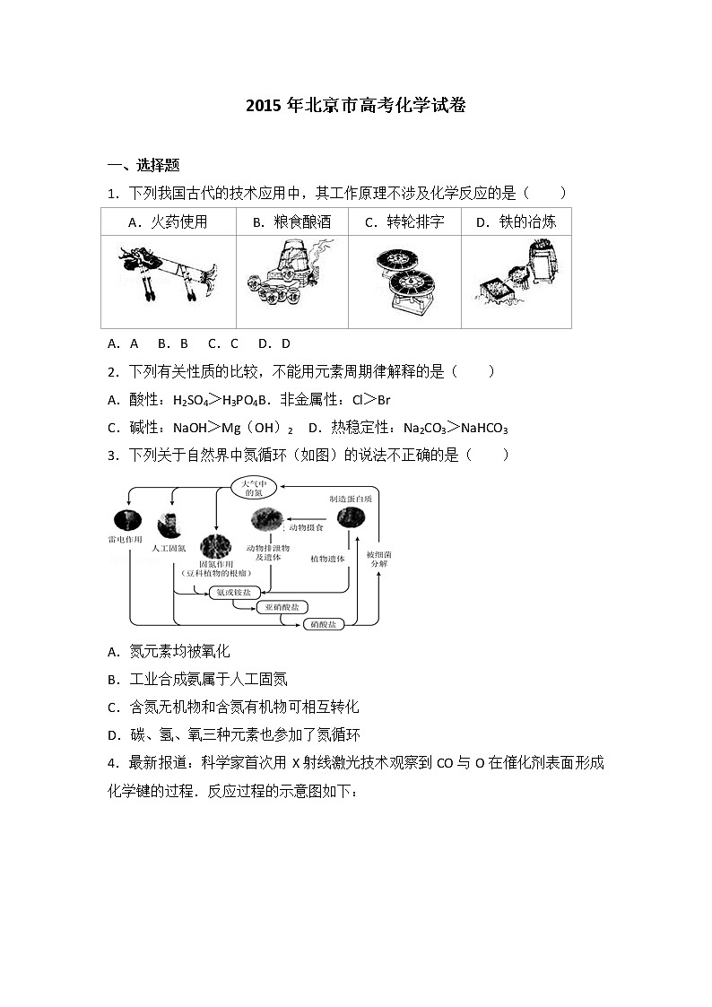 2015年北京市高考化学试卷第1页