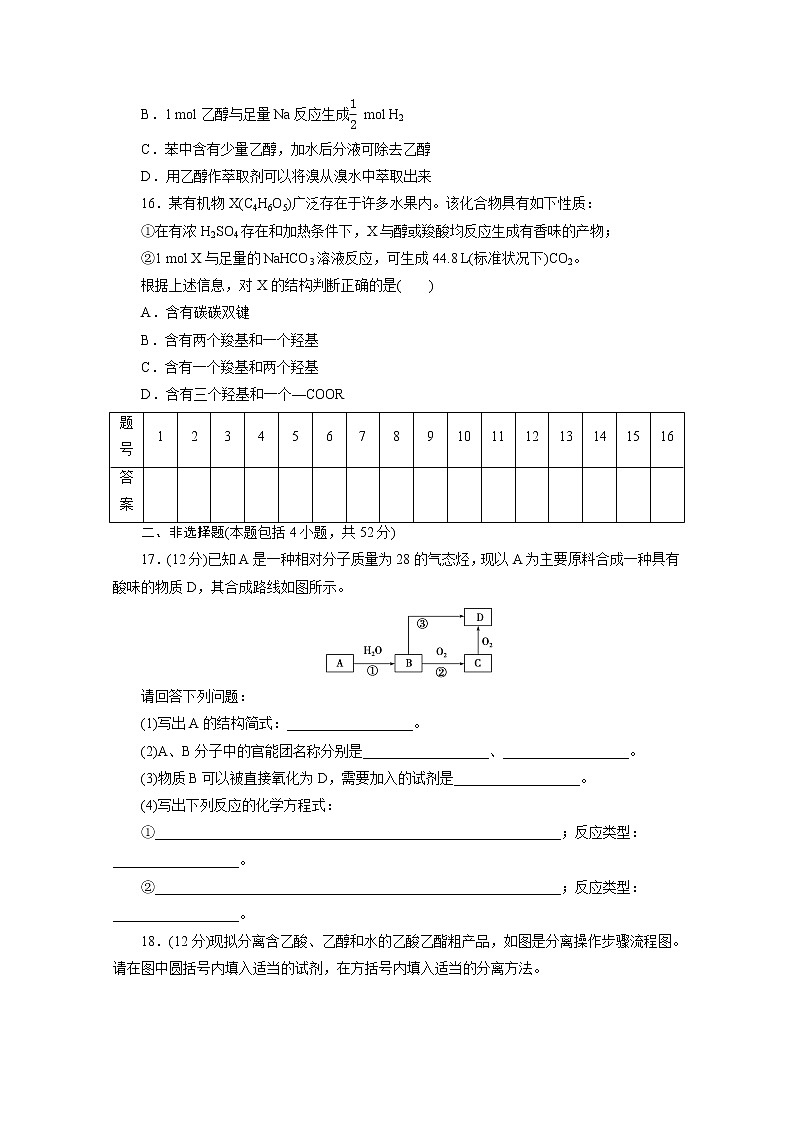 高中同步测试卷·人教化学必修2：高中同步测试卷（七） word版含答案03