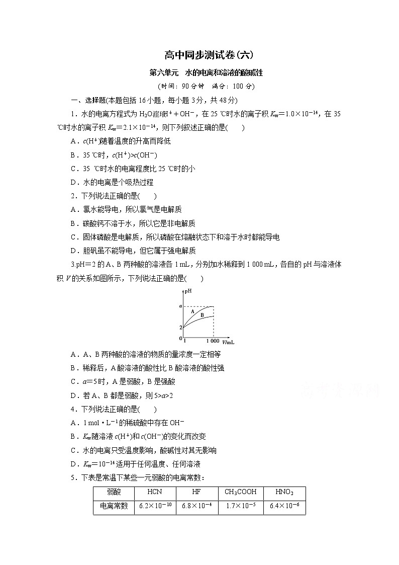 高中同步测试卷·人教化学选修4：高中同步测试卷（六） word版含答案01